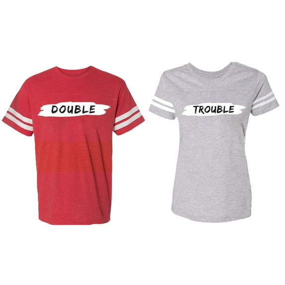 Double Trouble Matching Couple Cotton Jerseys (Men Red / Women Heather) (Men L / Women L)