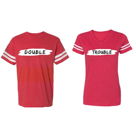Double Trouble Matching Couple Cotton Jerseys (Men Red / Women Red) (Men M / Women M)