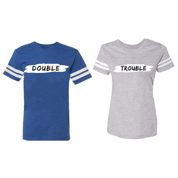 Double Trouble Matching Couple Cotton Jerseys (Men Royal / Women Heather) (Men S / Women S)