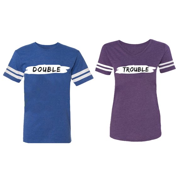 Double Trouble Matching Couple Cotton Jerseys (Men Royal / Women Purple) (Men S / Women S)