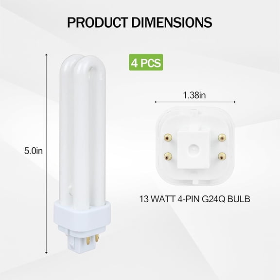Double Tube G24Q-1 4-Pin Base 4100K Cool White, Replaces Philips GE Models 13W CFL Light Bulb 5 Pack