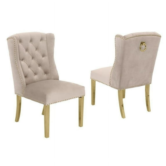 Double Tufted Cream Velvet Side Chairs with Gold Stainless Steel Legs