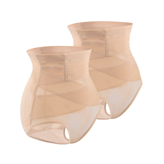 Double Tummy Control Panty Waist Trainer Body Shaper,High Waisted Shapewear for Women,2 PC Nude,M