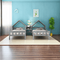 thumbnail image 1 of Double Twin Size Platform Bed,Twin Shared Bed Frame with House-Shaped Headboard and a Built-in Nightstand, 1 of 5