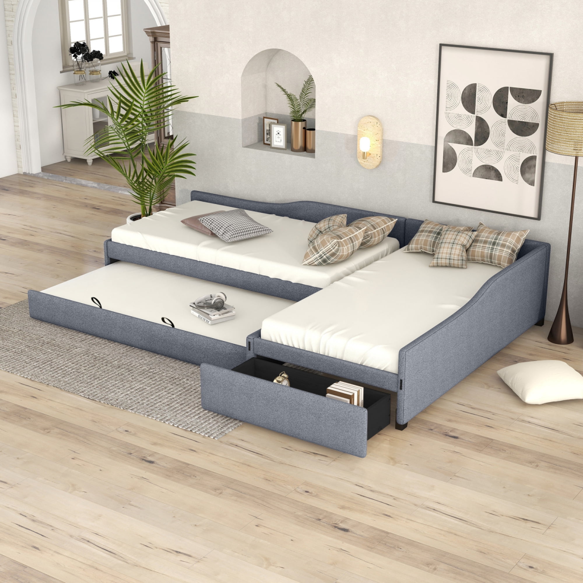 double-twin-size-upholstered-daybed-with-trundle-drawer-space-saving