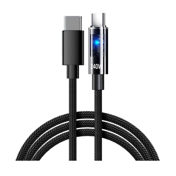 Double USB C 240W Charging Cable Data Transfer Chip Safety Nylon Braided for Laptop Tablets Mobile Devices