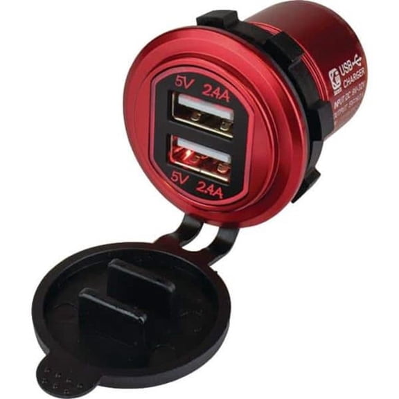 Double USB Power Socket, Red