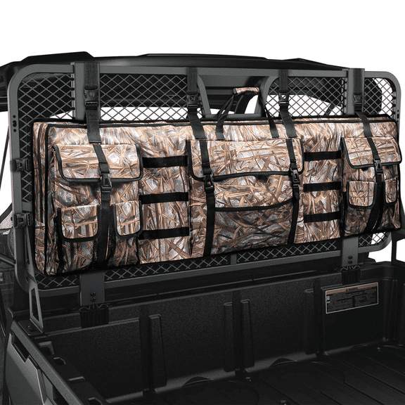 Double UTV Tool Bag Rack, ATV Tool Holder Rack Soft Carrier Case Rear Roll Cage for Hunting, Compatible with Polaris Ranger and Most UTVs Camo