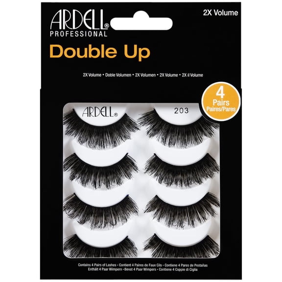 Double Up Wispies False Eyelashes, Dramatic Full Volume Wispy Lashes, Reusable and Easy to Apply, Black, 4 Pairs