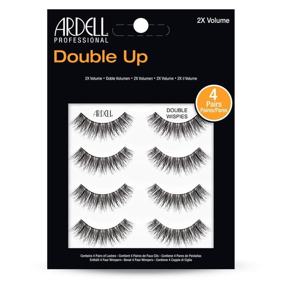 Double Up Wispies False Eyelashes, Dramatic Full Volume Wispy Lashes, Reusable and Easy to Apply, Black, 4 Pairs