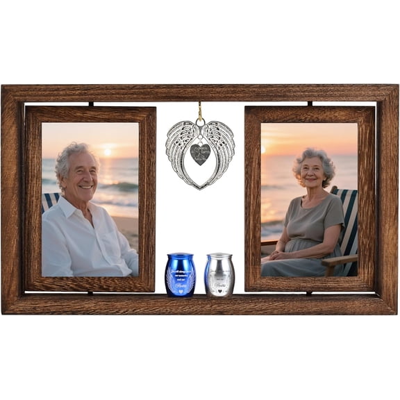 Double Urns for Ashes with Rotating Photo Frame - Companion Memorial Dual Mini Urn Set for Two Adults - Holds Two 6" Photos - Small Keepsake Urns for Mom & Dad