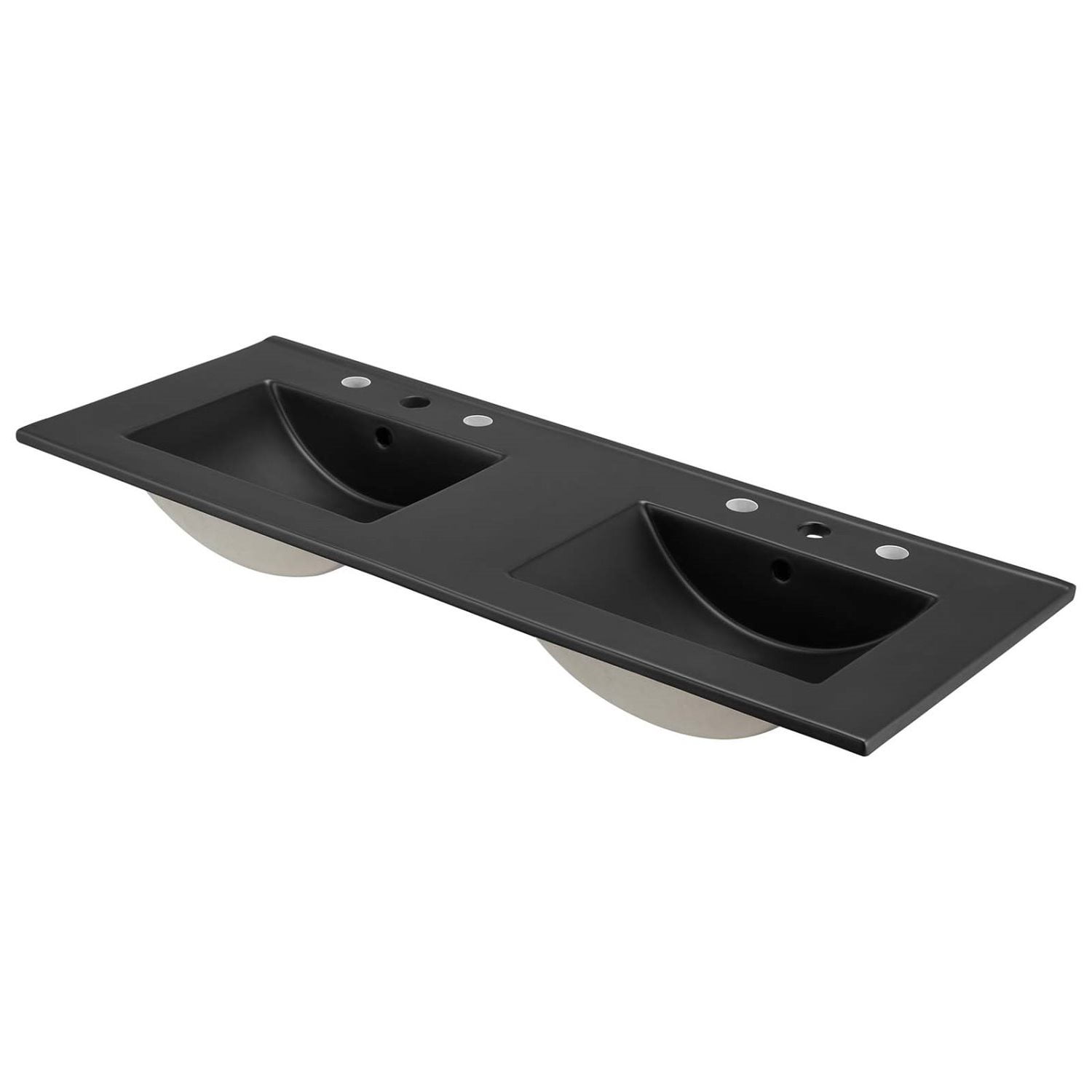 Double Vanity Sink, Black, Ceramic, Hotel Bedroom Bathroom, Modern Contemporary HB33616