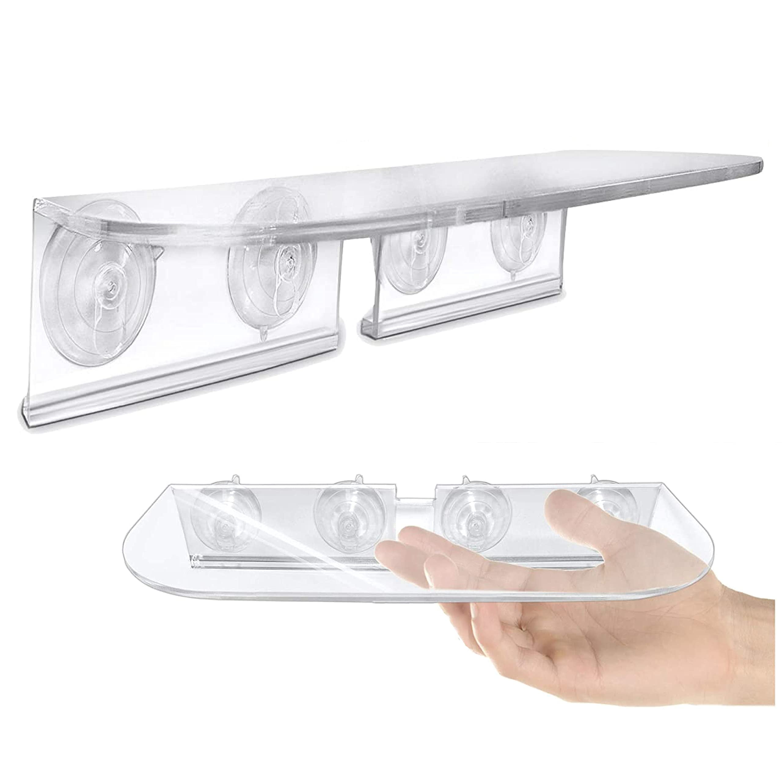 mDesign Plastic Suction Hanging Window Home Storage Shelf, Small, 2 Pack - Clear