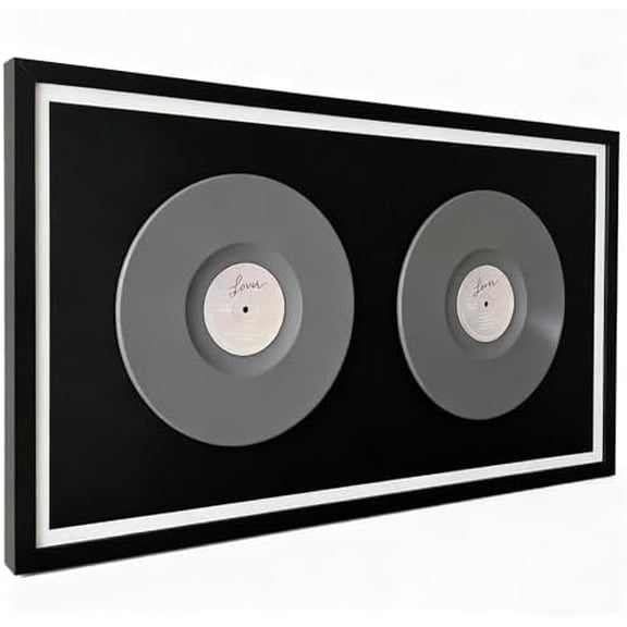 Double Vinyl Record Display Frame, Vinyl Record Album Frame, Holds 2 12x12 Inch LP Records, Horizontal/Vertical Wall Mountable for Music Collectors Home Decor (Black)$$Furniture