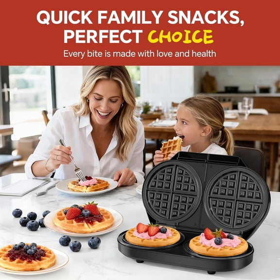 Double Waffle Maker Belgian Style with Independent Temp Control Nonstick Plates Stainless Steel Black