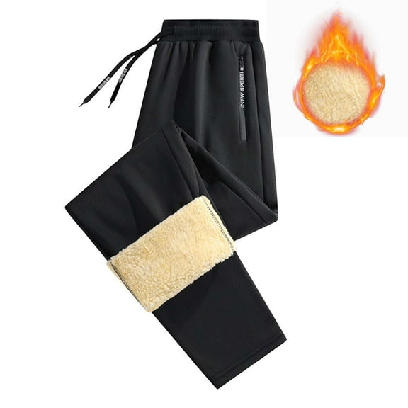 Double Waisted Sweatpants Fleece Joggers Pants for Men Winter Active Running Sherpa Lined Sweatpants