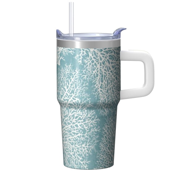 Double Wall 20oz Geometric Texture Tumbler with Handle, Stainless Steel Insulated Coffee Travel Mug Leak Proof Pattern