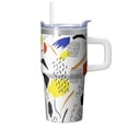 thumbnail image 1 of Double Wall 20oz Travel Tumbler with Handle and Straw, Geometric Design Stainless Steel Insulated Coffee Mug, 1 of 5