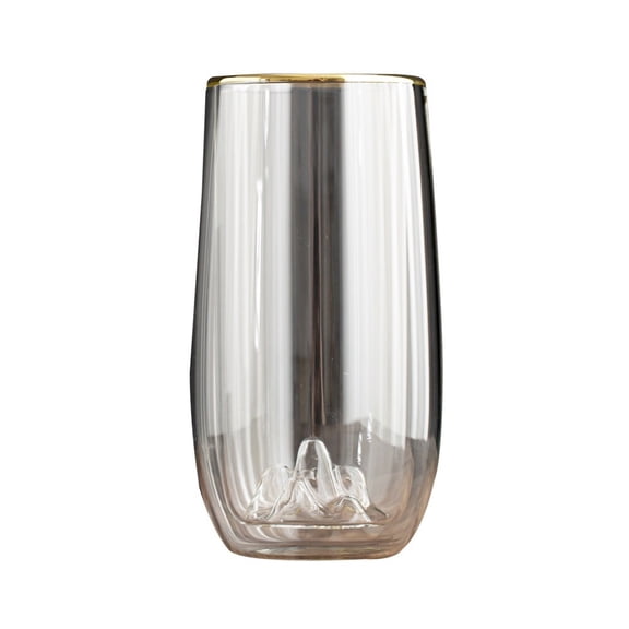 Double Wall Drinking Glasses, 12 Oz Clear Borosilicate Glass Cup with Gold Rim and Mountain Bottom