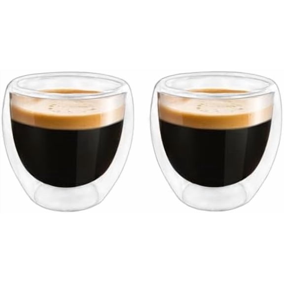 Double Wall Expresso Cups (Set of 2), 3 Ounce Glass Espresso Mugs - Clear, Double Walled, Insulated, Small Demitasse Cups for Espresso Machine - Microwave Safe$$Home Decor, Kitchen, & Other