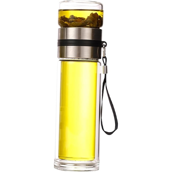 Double Wall Glass Bottle - 450ml High Temperature Resistant Leakproof Infuser for Loose Leaf Tea