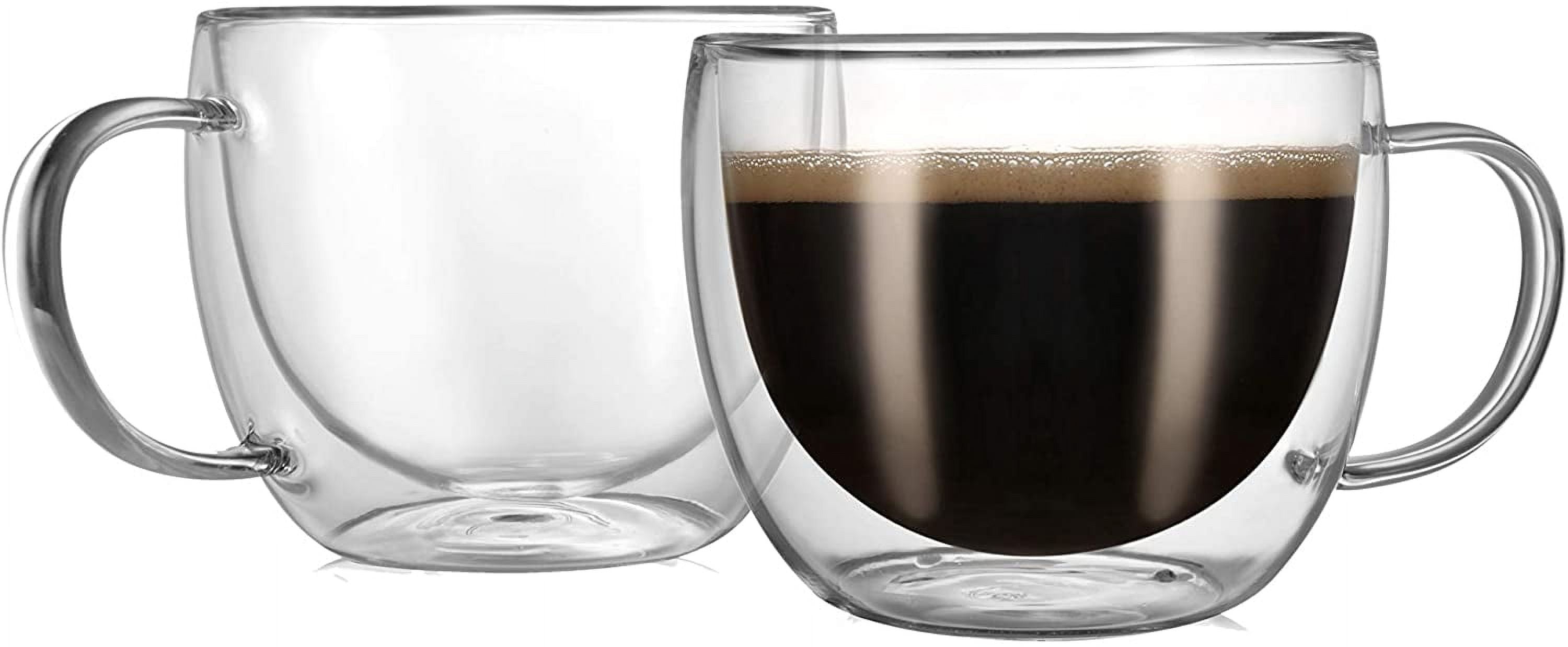 Double Wall Glass Cappuccino Mugs 8.1oz,Clear Insulated Glass Coffee Mug with Handle for Espresso,Latte,Tea,Set of 2 | Double Wall, Insulated, Glass Coffee Mug, with Handle, for Espresso, Latte