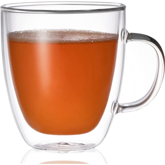 Double Wall Glass Coffee Mug - 19 Ounce (560 ml) Insulated Clear Latte Cup with Handle, Great for Espresso Cappuccino and Juice