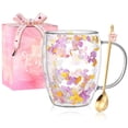 thumbnail image 1 of Double Wall Glass Coffee Mugs, Aesthetic Dried Flowers Cups with Handles,Espresso Cups for Cappuccino Coffee Tea Milk,Insulated Heat Resistant Glass Mug Christmas Birthday Gifts for Women, 1 of 8