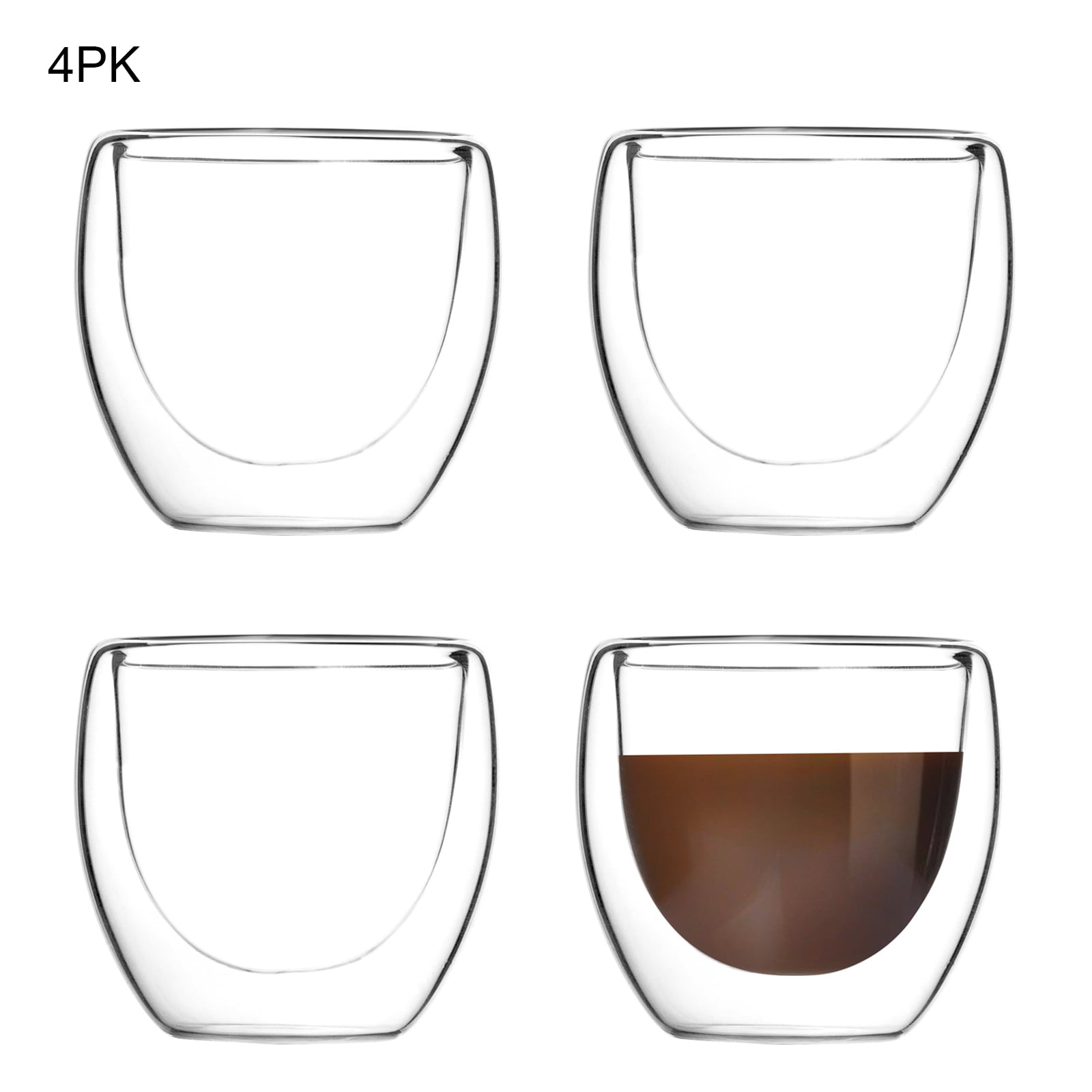 Double Wall Glass Coffee Mugs Set of 4 Clear Espresso Latte Cups 2.7oz
