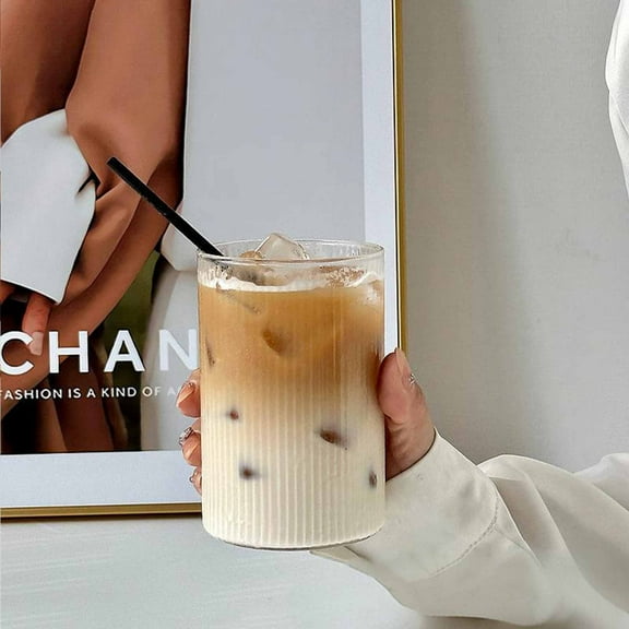 Double Wall Glass Cup under $5! Xqxayjr Double Wall Glass Tea Cup, Striped Borosilicate Coffee Mug, Heat Resistant Beverage Cup for Home Office Milk Drink Cocktail