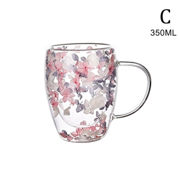 Double Wall Glass Cup Dry Flower Fillings Coffee Tea Mugs Heat Insulated Glass