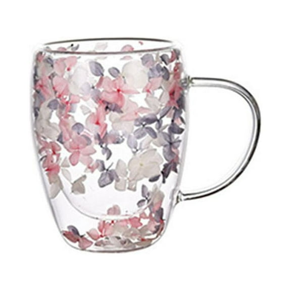 Double Wall Glass Cup Dry Flower Fillings Coffee Tea Mugs Heat Insulated Glass