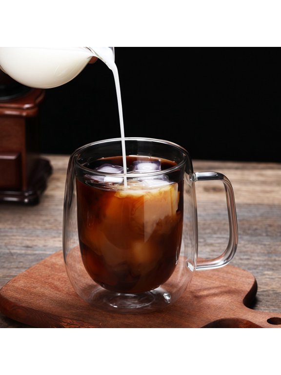 Double Wall Glass Cup Heat Resistant, Usupdd Insulated Coffee Mug for Hot Beverages, Clear Borosilicate Glass Cup with Handle for Tea Water