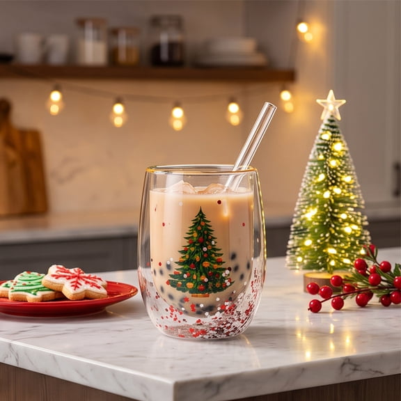 Double Wall Glass Cup Sealed Sequins Egg Shape Tumbler Christmas Coffee Mug for Holiday Party Hot Cocoa Champagne Drinking Glassware Gift for Home Kitchen Festive Table Decor 1 Pack