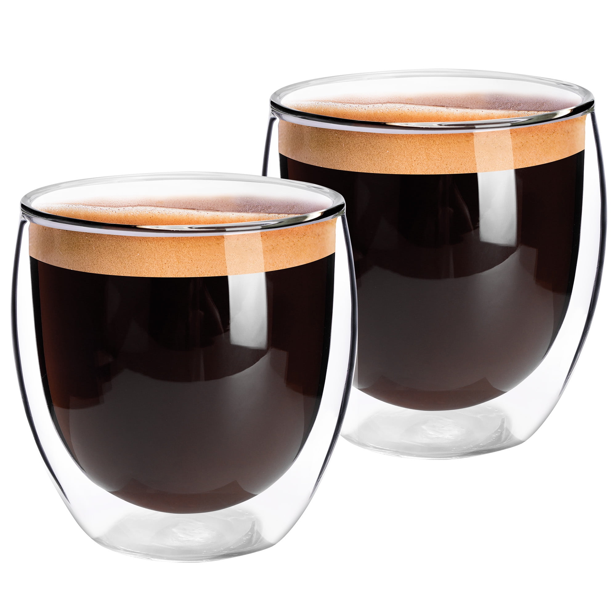 Double Wall Glass Cup Set of 2, 8.5oz/250ml Coffee Mug oval-shaped for Tea, Coffee, Hot and Cold Drinks Beverages