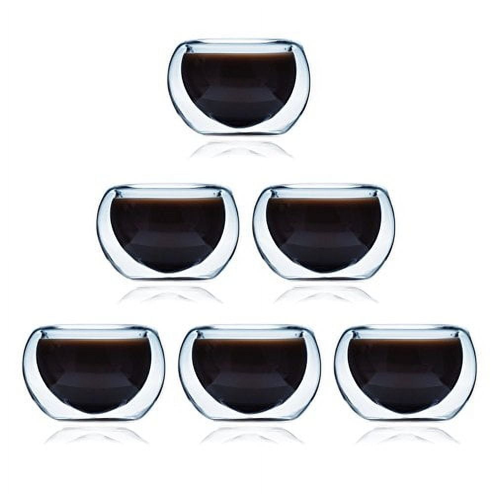 Double Wall Glass Espresso Tea Cups Extra Thick Glasses Set of 6 (2 oz.fl)