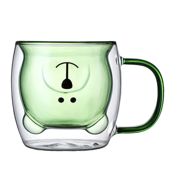 Double Wall Glass Mug with Bear Print Design Insulated Borosilicate Glass Cup for Hot and Cold Beverages 350ml Capacity