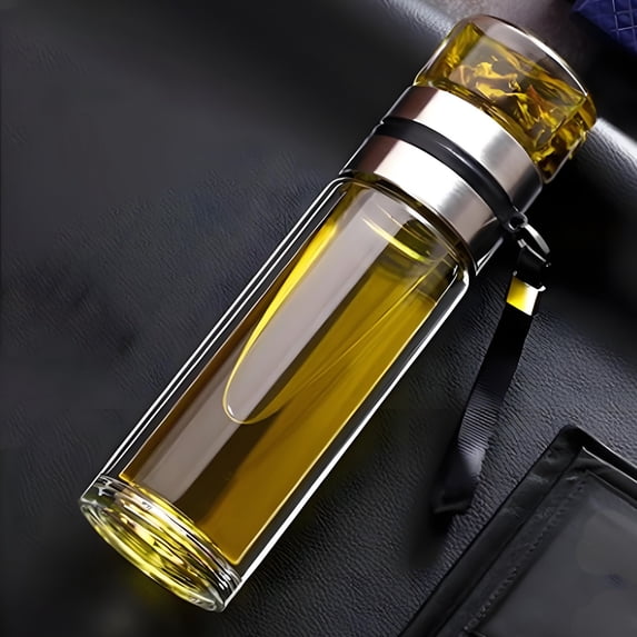 Double Wall Glass Tea Bottle with Infuser | Loose Leaf Tea Maker with Heat Proof & Scald Resistant Design | Portable Leakproof Water Separation Cup for Office, Travel, or Home Use