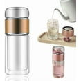 thumbnail image 1 of Double Wall Glass Tea Infuser Bottle Tumbler - 12oz/350ml Leakproof Travel Mug with Stainless Steel Filter for Loose Leaf Tea & Fruit Water, Hot or Cold Ready, Suit for Office Travel Home (silver), 1 of 7