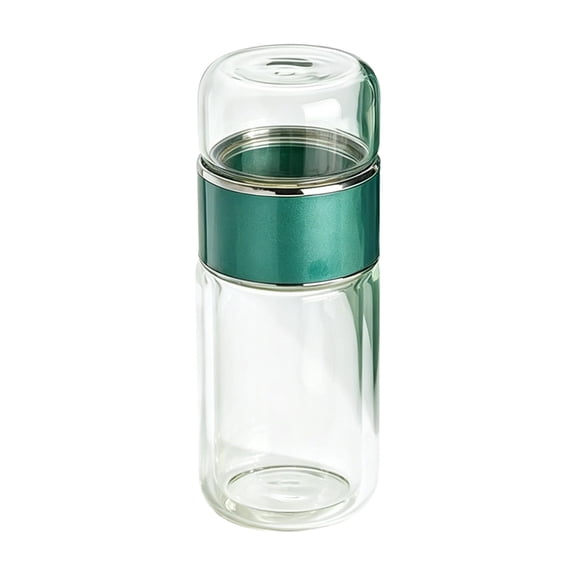 Double Wall Glass Tea Infuser Bottle Tumbler - 12oz/350ml Leakproof Travel Mug with Stainless Steel Filter for Loose Leaf Tea & Fruit Water, Hot or Cold Ready, Suit for Office Travel Home,Green