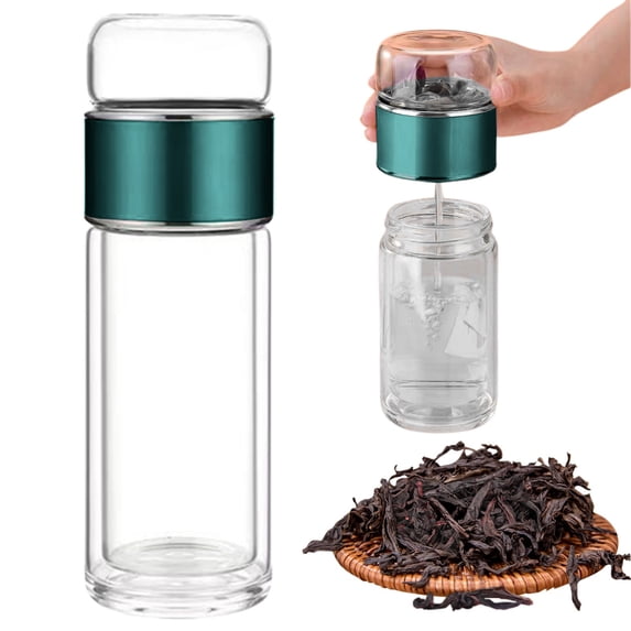 Double-Wall Glass Tea Infuser Cup (500ml) - Borosilicate Teapot w/ Stainless Strainer for Loose Leaf Tea. Leak-Proof & Portable!