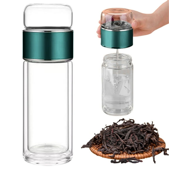 Double Wall Glass Tea Infuser With Strainer Portable Loose Tea Steeper Leakproof Insulated Teacup For Hot And Cold Brewing On The Go(500Ml)