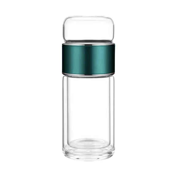 Double Wall Glass Teacup With Built In Infuser For Loose Tea Portable Teapot And Steeper For On The Go Brewing (Blackish Green)