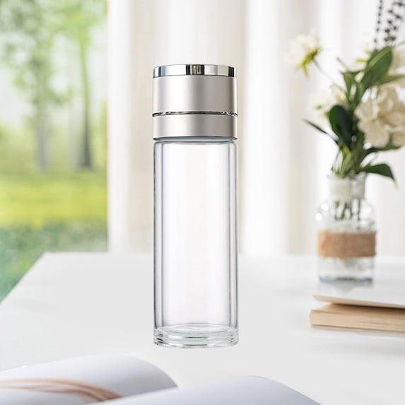 Double Wall Glass Travel Tea Tumbler with Built in Strainer - Portable Insulated Water Bottle for Hot or Cold Drinks - Leakproof Lid for Office Home Camping Driving - 22.8oz Capacity