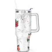 Double Wall Insulated 40oz Tumbler with Handle, Hawaii Plants Gift Cup with Lid and Straw