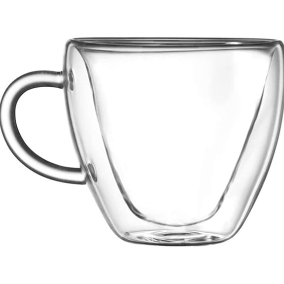 Unique Design Glass Coffee Cups, Handmade with Heart-Shaped Inner Layer, Perfect for Hot and Cold Beverages, Dishwasher Safe, 1 Piece Crystal Clear