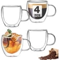 thumbnail image 1 of Double Wall Insulated Glasses Espresso Cups Set of 4 (50% Thicker), 5 oz Clear Coffee with Handle, Shot Glasses, Suit for Machine, Latte, Cappuccino, Glass Mugs, 1 of 4