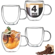 Double Wall Insulated Glasses Espresso Cups Set of 4 50% Thicker, 5 oz Clear Coffee Cups with Handle, Shot Glasses, Suit for Espresso Machine, Latte, Cappuccino, Glass Coffee Mugs