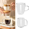 thumbnail image 1 of Double Wall Insulated Mug, High-Heat Borosilicate Glass, Walled Coffee Mug with Handle, 250/350ml Glass Espresso Cup, Reusable, Clear Beverage Tumblers, Freezable, For Hot Or Cold Beverages, 1 of 8