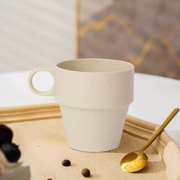 Double Wall Insulated Plastic Mug, Heat Resistant Travel Cup with Lid and Handle, 3.35 Inch Portable Drinkware for Breakfast or Beverages(Beige)